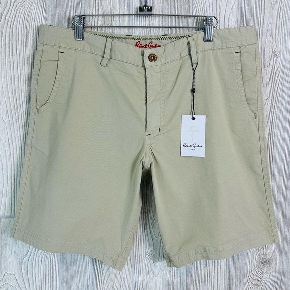 NEW! ROBERT GRAHAM MENS MARANA Shorts Khaki Size 34 NWT Chino Casual Summer - Picture 4 of 13
